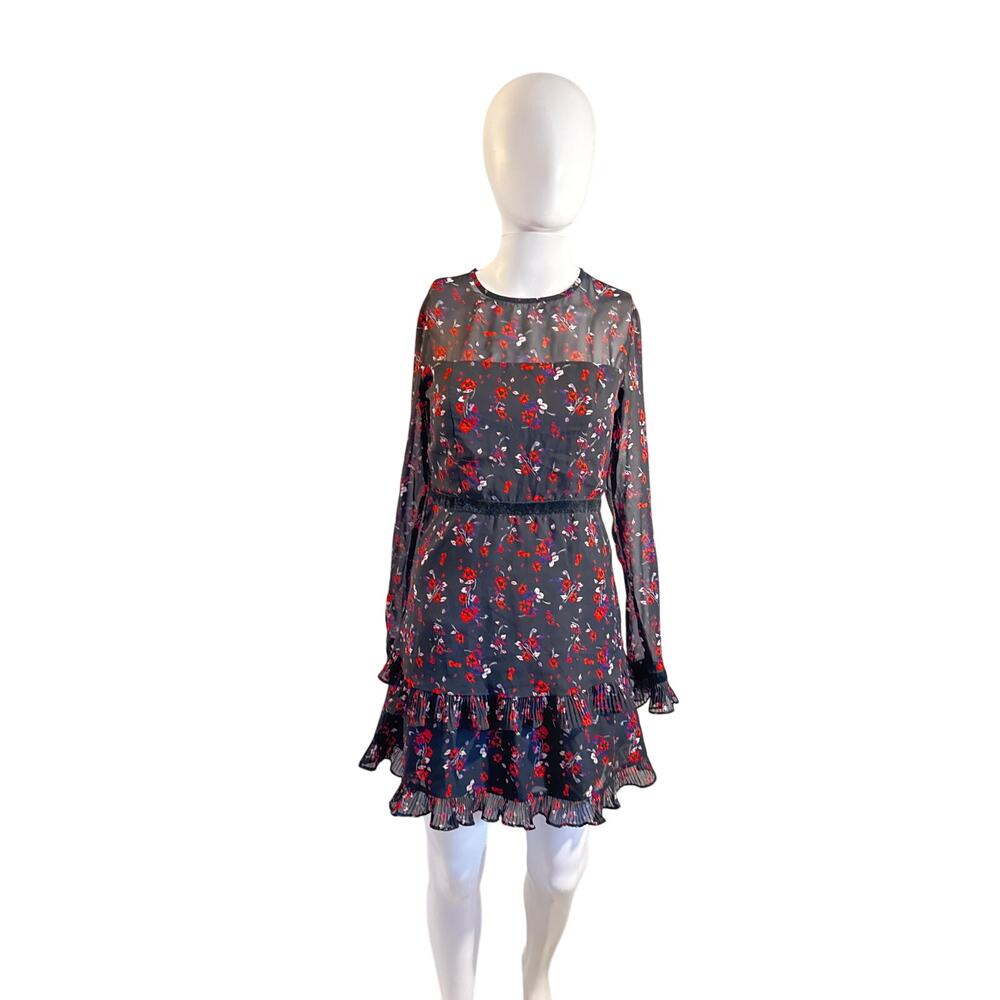 Lulus Women’s Dress Small Black Floral Long Sleeve Ruffle